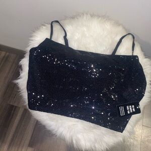 Express Black Sequin Crop Top